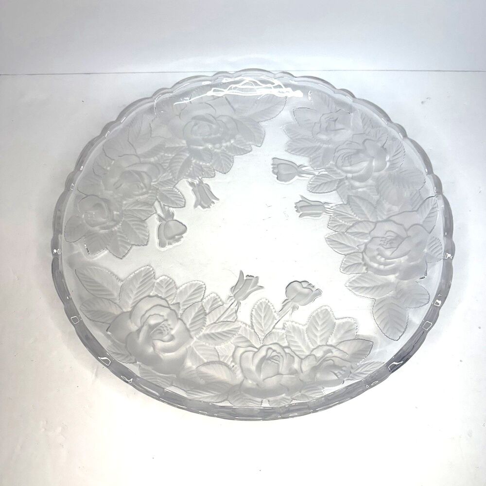 Mikasa Studio Nova Winter Rose 14" Crystal Glass Serving Platter Frosted Floral